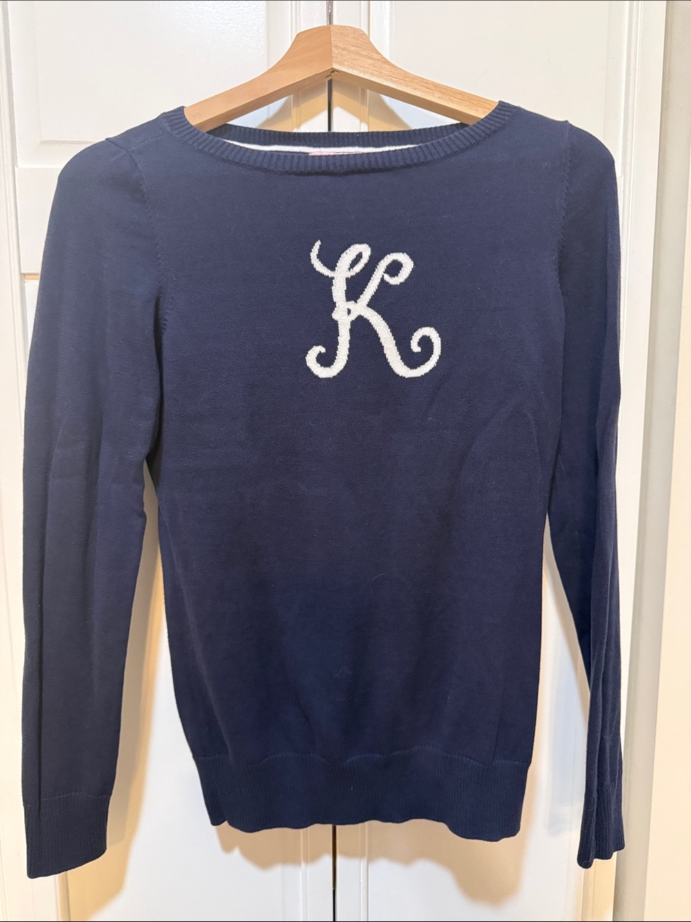 Lilly Pulitzer Navy Crewneck Sweater with White Monogram K